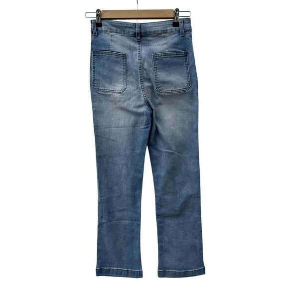 Sailor Gold Button Slim Wide-Leg Jean Light Wash Denim Women XS/24 - Picture 2 of 13